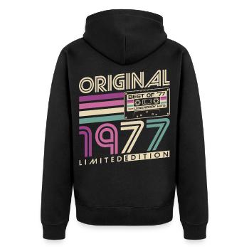Cadeau d’anniversaire Born Vintage 1977 - Veste à capuche bio Premium Unisexe - noir - Dos - Nico (187cm)