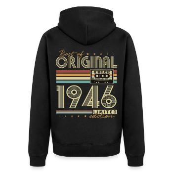 Original 1946 Vintage Birthday Retro - Unisex Premium Organic Zip Hoodie - black - Back - Nico (187cm)