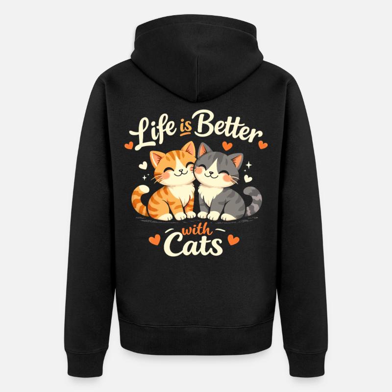 Leben Besser Mit Katzen - Unisex Premium Bio Zip Hoodie - Schwarz