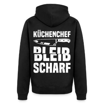Kochberuf KÜCHENCHEF BLEIB SCHARF Lustiges - Unisex Premium Bio Zip Hoodie - Schwarz - Hinten - Nico (187cm)