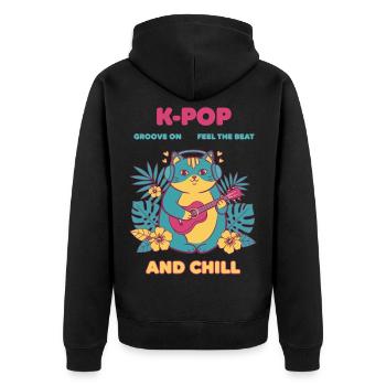 K-POP Groove auf Feel The Beat und Chill Cat - Unisex Premium Bio Zip Hoodie - Schwarz - Hinten - Nico (187cm)