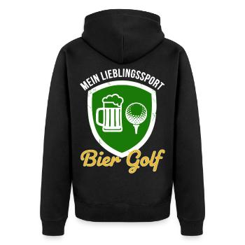 Mon sport préféré : la bière, le golf - Veste à capuche bio Premium Unisexe - noir - Dos - Nico (187cm)