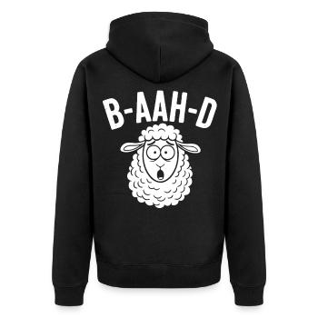 Humour de jeux de mots sur les moutons - Veste à capuche bio Premium Unisexe - noir - Dos - Nico (187cm)