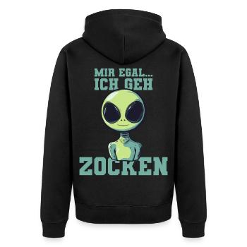 alien - ich geh zocken - Unisex Premium Bio Zip Hoodie - Schwarz - Hinten - Nico (187cm)