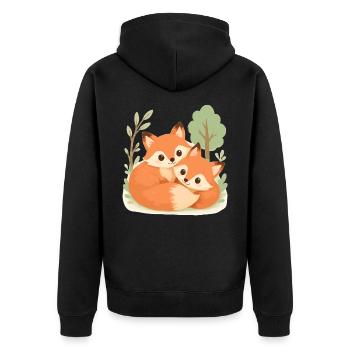 Cute fox couple in the forest - Unisex Premium Organic Zip Hoodie - black - Back - Nico (187cm)