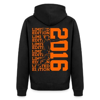 LIMITED EDITION 2016 BASKETBALL 10. GEBURTSTAG - Unisex Premium Bio Zip Hoodie - Schwarz - Hinten - Nico (187cm)