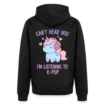 Je ne t’entends pas, j’écoute K-Pop Unicorn Korean - Veste à capuche bio Premium Unisexe - noir - Dos - Nico (187cm)