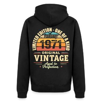 Cadeau d’anniversaire de février 1971 Février 1971 - Veste à capuche bio Premium Unisexe - noir - Dos - Nico (187cm)
