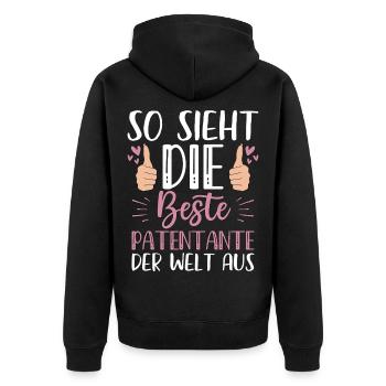 So Sieht Die Beste Patentante Der Welt Aus - Unisex Premium Bio Zip Hoodie - Schwarz - Hinten - Nico (187cm)