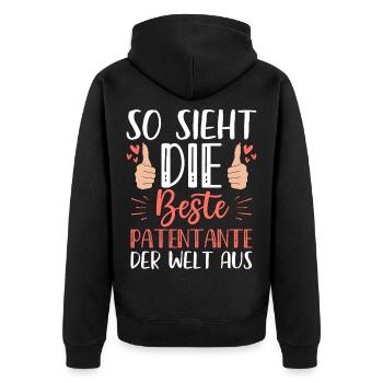 So Sieht Die Beste Patentante Der Welt Aus - Unisex Premium Bio Zip Hoodie - Schwarz - Hinten - Nico (187cm)