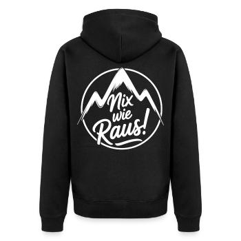 Freiheit in den Bergen | Outdoor & Natur - Unisex Premium Bio Zip Hoodie - Schwarz - Hinten - Nico (187cm)