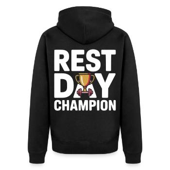 Rest Day Champion Fitness Humor - Unisex Premium Bio Zip Hoodie - Schwarz - Hinten - Nico (187cm)