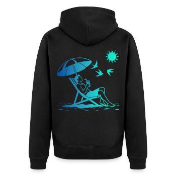 Entspannung im Liegestuhl am Strand - Unisex Premium Bio Zip Hoodie - Schwarz - Hinten - Nico (187cm)