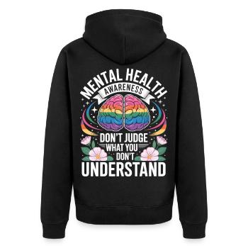 Mental Health Rainbow Brain - Unisex Premium Organic Zip Hoodie - black - Back - Nico (187cm)