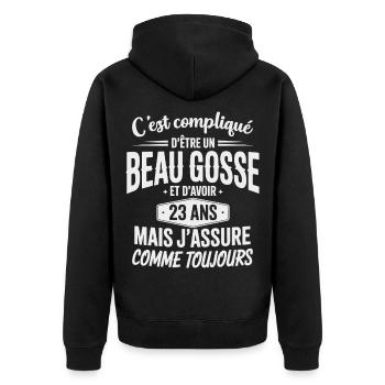 Humour beau gosse 23 ans anniversaire - Veste à capuche bio Premium Unisexe - noir - Dos - Nico (187cm)