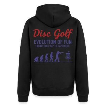 Disc Golf Evolution Of Fun Wirf Dich Zu - Unisex Premium Bio Zip Hoodie - Schwarz - Hinten - Nico (187cm)