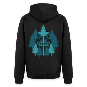 Disc-Golf-Korb im Wald Frisbee Golf fliegen - Unisex Premium Bio Zip Hoodie - Schwarz - Hinten - Nico (187cm)