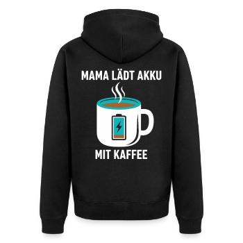 Maman recharge la batterie avec du café - Veste à capuche bio Premium Unisexe - noir - Dos - Nico (187cm)