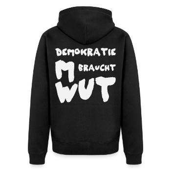 Demokratische Wut Shirt - Unisex Premium Bio Zip Hoodie - Schwarz - Hinten - Nico (187cm)