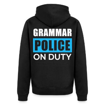 La police de la grammaire en action - Veste à capuche bio Premium Unisexe - noir - Dos - Nico (187cm)