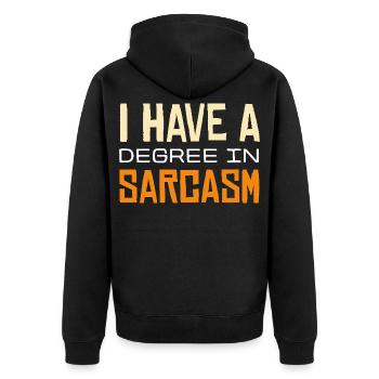Sarcasm Graduation T-Shirt Design - Unisex Premium Organic Zip Hoodie - black - Back - Nico (187cm)