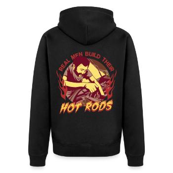 Collectionneurs vintage Vrais Hommes Construisent Leurs Hot Rods - Veste à capuche bio Premium Unisexe - noir - Dos - Nico (187cm)
