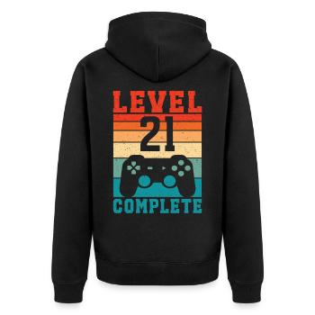 21st Birthday Level 21 Complete 21 Years Gamer - Unisex Premium Organic Zip Hoodie - black - Back - Nico (187cm)