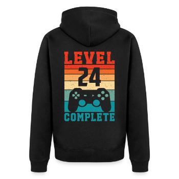 24. Geburtstag Level 24 Complete 24 Jahre Gamer - Unisex Premium Bio Zip Hoodie - Schwarz - Hinten - Nico (187cm)