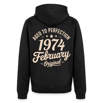 Février 1974 - February 1974 - Veste à capuche bio Premium Unisexe - noir - Dos - Nico (187cm)