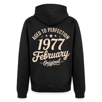 Février 1977 - February 1977 - Veste à capuche bio Premium Unisexe - noir - Dos - Nico (187cm)