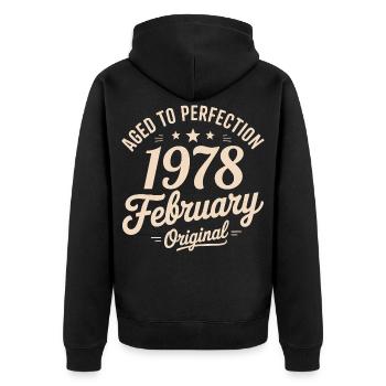 Février 1978 - February 1978 - Veste à capuche bio Premium Unisexe - noir - Dos - Nico (187cm)