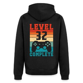 32nd Birthday Level 32 Complete 32 Years Gamer - Unisex Premium Organic Zip Hoodie - black - Back - Nico (187cm)