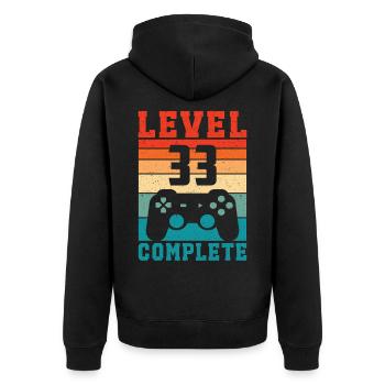 33. Geburtstag Level 33 Complete 33 Jahre Gamer - Unisex Premium Bio Zip Hoodie - Schwarz - Hinten - Nico (187cm)