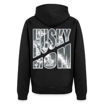 Husky Mom im Schnee - Unisex Premium Bio Zip Hoodie - Schwarz - Hinten - Nico (187cm)