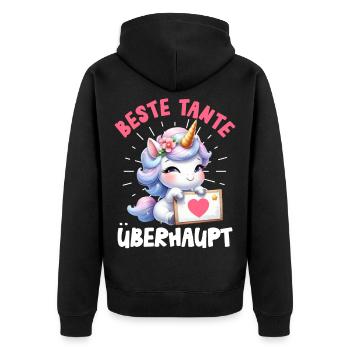 Nachwuchs BESTE TANTE ÜBERHAUPT Lustiges - Unisex Premium Bio Zip Hoodie - Schwarz - Hinten - Nico (187cm)