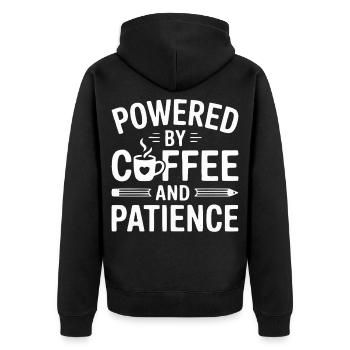 Powered by Coffee and Patience - Unisex Premium Organic Zip Hoodie - black - Back - Nico (187cm)