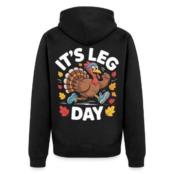 Pute Leg Day Fitnesswitz - Unisex Premium Bio Zip Hoodie - Schwarz - Hinten - Nico (187cm)