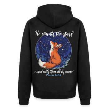 Fuchs Christlich - Unisex Premium Bio Zip Hoodie - Schwarz - Hinten - Nico (187cm)