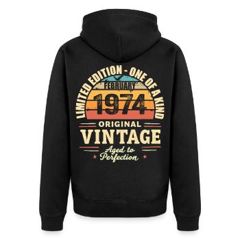 Cadeau d’anniversaire de février 1974 Février 1974 - Veste à capuche bio Premium Unisexe - noir - Dos - Nico (187cm)