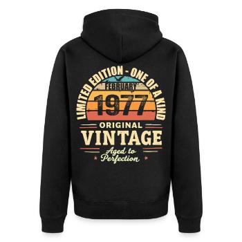 Cadeau d’anniversaire de février 1977 Février 1977 - Veste à capuche bio Premium Unisexe - noir - Dos - Nico (187cm)
