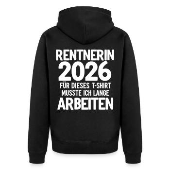 Pensioner 2026 - Unisex Premium Organic Zip Hoodie - black - Back - Nico (187cm)