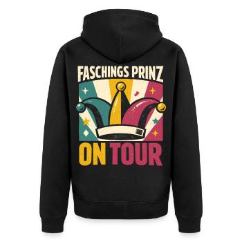 Faschingsprinz on Tour Karneval Konfetti - Unisex Premium Bio Zip Hoodie - Schwarz - Hinten - Nico (187cm)