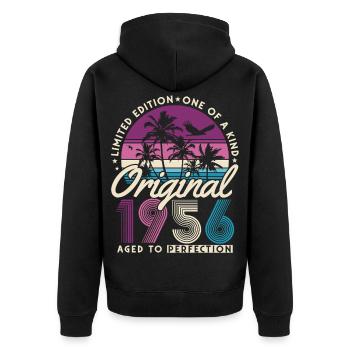 70e anniversaire 1956 Vintage Born Retro - Veste à capuche bio Premium Unisexe - noir - Dos - Nico (187cm)