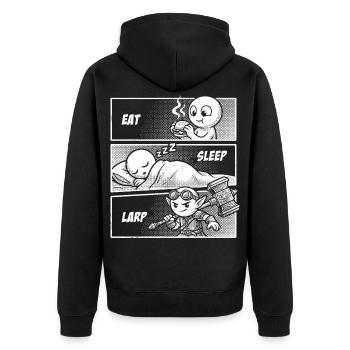 Eat Sleep LARP – The Everyday Life of a Hero - Unisex Premium Organic Zip Hoodie - black - Back - Nico (187cm)