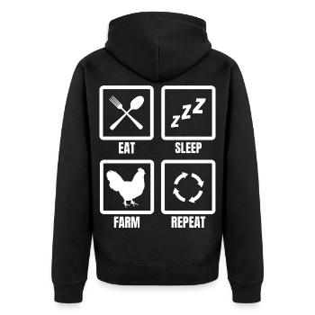Eat Sleep Farm Repeat - Unisex Premium Bio Zip Hoodie - Schwarz - Hinten - Nico (187cm)