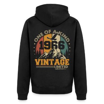 Vintage, 1966, Anniversaire, Vintage, Cadeau rétro - Veste à capuche bio Premium Unisexe - noir - Dos - Nico (187cm)