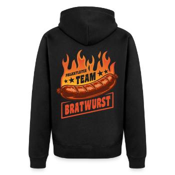 Project Manager Team Bratwurst | Grilling Fire - Unisex Premium Organic Zip Hoodie - black - Back - Nico (187cm)