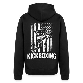 Kickboxen Flagge Stil - Unisex Premium Bio Zip Hoodie - Schwarz - Hinten - Nico (187cm)