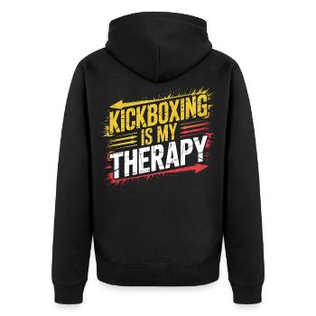 Kickboxen ist meine Therapie - Unisex Premium Bio Zip Hoodie - Schwarz - Hinten - Nico (187cm)