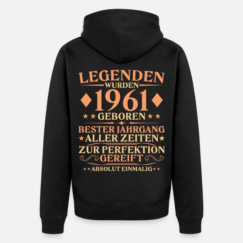 65e anniversaire Né en 1961 - Veste à capuche bio Premium Unisexe - noir